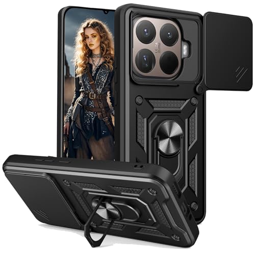 Ephoou Armor Case for Xiaomi 15T Pro, Military Grade Shockproof Protection with Slide Camera Cover & 360° Rotatable Magnetic Ring for Xiaomi 15T Pro SJ Black