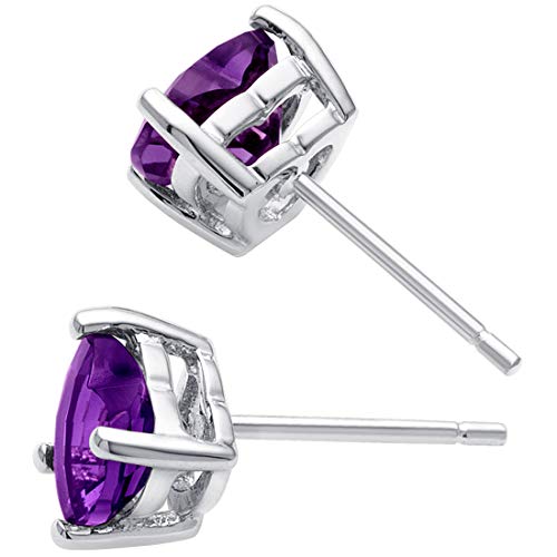 Peora Solid 14K White Gold Amethyst Heart Stud Earrings For Women, 1.50 Carats Total Genuine Gemstone Birthstone Classic Solitaire Studs, Friction Back #TOP2