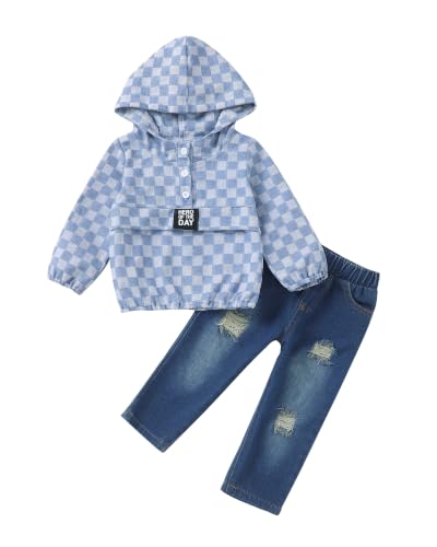 Image of Toddler Boy Clothes Baby Boy Outfit Letter Prints Hoodies Top Ripped Jeans Cute Boys Clothing Set Fall Winter