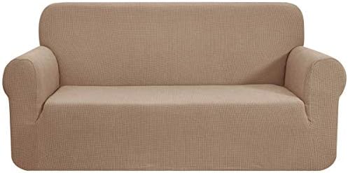 CHUN YI 1 Piece Jacquard Sofa Covers Stretch Fabric Settee cover Furniture Protector for Chair, 1 Seater Sofa Slipcover for Living Room, Checks Durable Spandex Fabric (Chair, Grey)