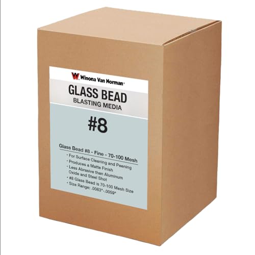 Winona Van Norman Professional #8 Glass Bead Blasting Media (70-100 Mesh) – Fine Abrasive for Ultra-Smooth, Bright Finish, Precision Peening, and Gentle Cleaning (50lbs)