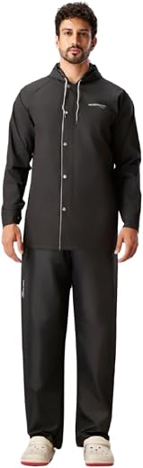 WATER FIGHTER by ZEEL Rain Coat For Men with Adjustable Hood, Polyester Waterproof Full Sleeves Raincoat, Top and Bottom S...