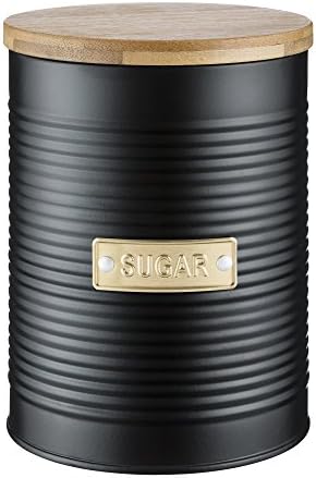 Typhoon Living Ebony Black Tea Coffee Sugar Storage Set with Select Homeware Jumbo Tea Towel