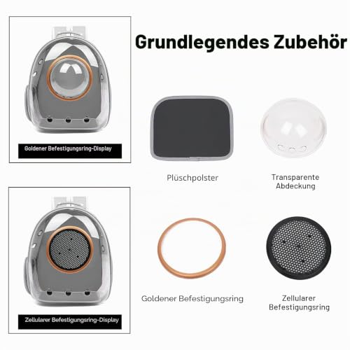 Galatée Katzen Rucksack Träger, Hund, Haustier Rucksack Blasen Rucksack, wasserdichte, Klare Haustier Kapseltasche Im Freien, Raumkapsel Haustier-Rucksack Belüften(Grau, Transparente Abdeckung)