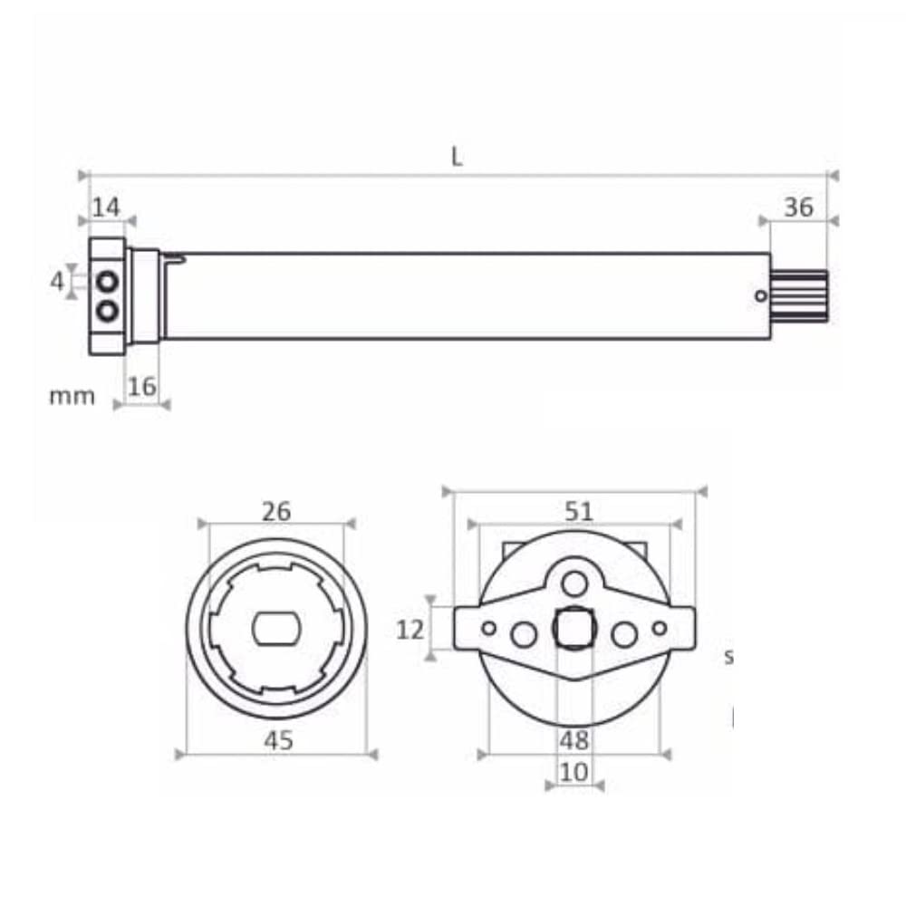 Motore tubolare TM4 20 per tapparelle, 230Vac, lunghezza 500 mm, max 30Kg - Tecno Automazione MTD2HMT