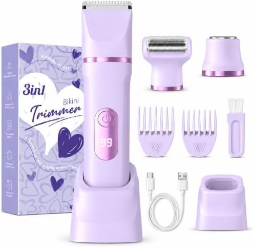 Rasierer Damen, 3-in-1 Intimrasierer für Frauen, für Körper & Bikinizone, Gesichtshaarentferner für Frauen, Elektrischer Rasierer Damen IPX7, USB-Ladestation, Trimmer Damen intimbe