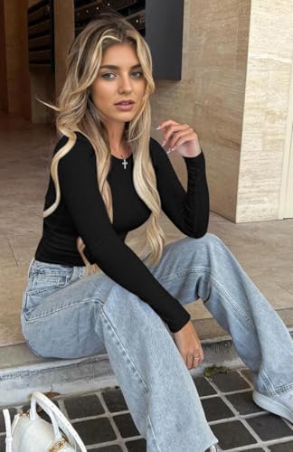 Ekouaer Women's Long Sleeve Shirts Tight Fitted Tops Crewneck Underscrubs Tee Lightweight Basic Thermal Undershirts4