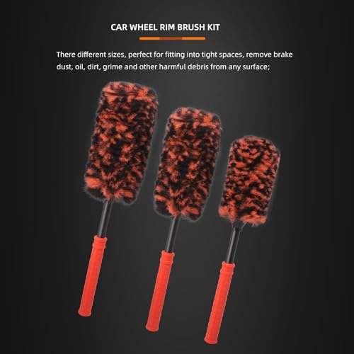 SPTA Rim Cleaner Brush, 3 Pcs Synthetic Ultimate Wheel Brush Set, Flat Spoke Wheel Cleaning Brush, Car Wheel Brush, Brush for Cleaning Wheels, Safe for Cars, Trucks, SUVs, RVs, Motorcycles & More