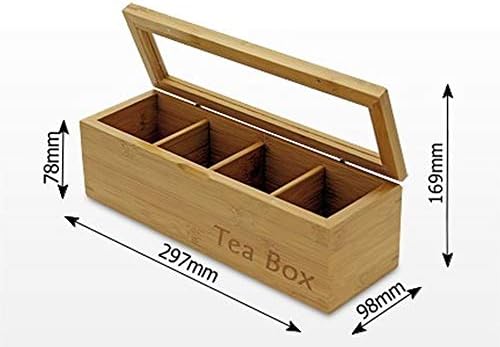 Woodquail Tea Box Caddy Storage Organiser, Made of Natural Bamboo (4 Compartments)