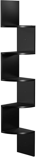 Oypla 5 Tier Black Zigzag Floating Wooden MDF Corner Wall Shelf DIY Home Storage