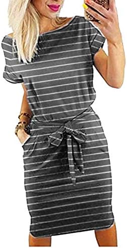 Women's Striped Elegant Short Sleeve Wear to Work Casual Pencil Dress