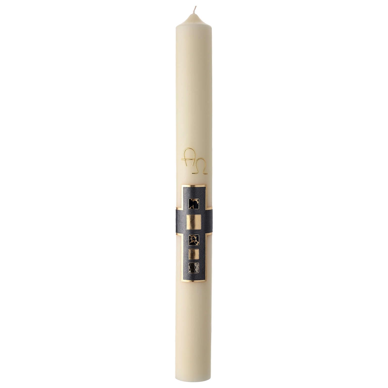 Modern Paschal Candle, Ivory-Coloured, Blue Cross with Golden Decorations, 30x3 in