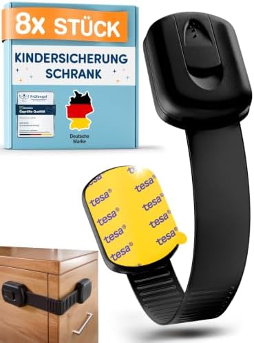 MUTKIND 8 Stück Kindersicherung Schrank - (Mit Kleber von TESA) Schranksicherung Baby - Längenverstellbar - Schubladensicherung Baby für Schränke, Kühlschrank, Tür - Kindersicherun