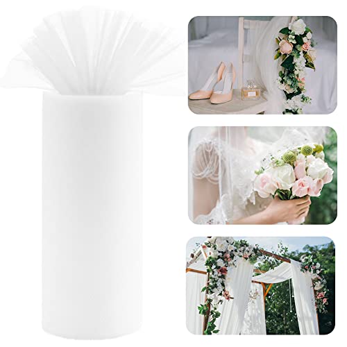 QINERSAW Tulle Blanc 30 cm x 91,5 m - Décoration Mariage, Table - Polyester - Ruban Bricolage, Tutu, Jupe, Artisanat, Fête, Cadeau