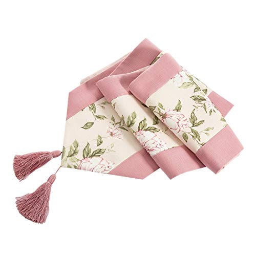 Funytine 32 x 210cm Long Satin Table Runner for Wedding, Table Runners fit Rectange and Round Table Decorations for Birthday Parties, Banquets, Graduations,10 PCS,Pink Print