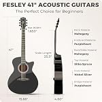 41" Acoustic Guitar Kit for Beginner: 4/4 Full Size Cutaway Acustica Guitarra Bundle for Adult with Gig Bag, Tuner, Strap, Strings, Picks, Capo, FF60, Black