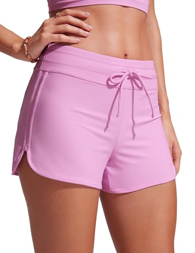 Image of CRZ YOGA Dolphin Classic Fit Board Shorts 3'' | Built in Brief, High Waisted, Tummy Control, Beach, Swim Trunks for Women