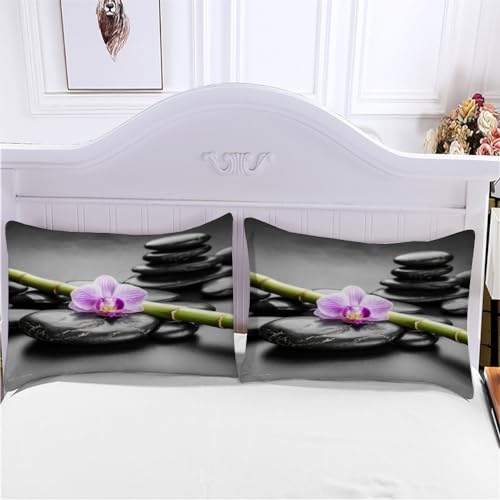 Housse de couette 220x240 3D impression microfibre pierre zen orchidée