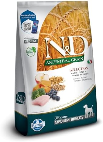 N&D Ancestral Grain Selection Ra&ccedil;&atilde;o para C&atilde;es Adultos Ra&ccedil;as M&eacute;dia...