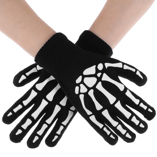 Abeillo Glow in The Dark Knitted Stretchy Gloves Luminous Winter Warm Gloves for Adult Men Women Halloween Costume Accessories