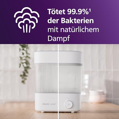 Philips AVENT Babyfläschchen-Sterilisator und -Trockner Premium, entfernt 99,9% der Bakterien, chemikalienfrei, Kapazität für 6 Fläschchen/Sauger/Zubehörteile, Modell SCF293/00