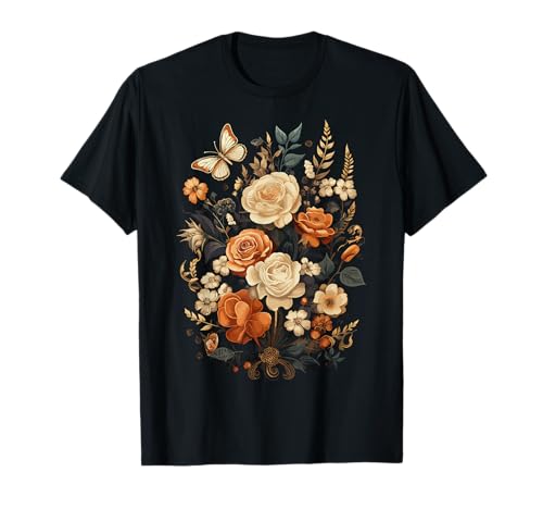 Vintage Pressed Flowers Butterflies Floral Boho Wildflowers T-Shirt