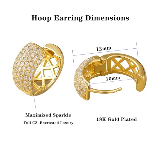 Small Huggie Hoop CZ Pave Earrings for Women (Gold 10mm) — view 5