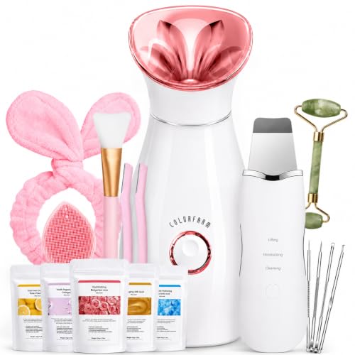Colorfarm Facial Steamer Spa Kit: Nano Ionic Face Steamer for Facial Deep Cleansing - Home Spa Skincare Set with 17 Skin Care Tools Self Care Gifts for Women