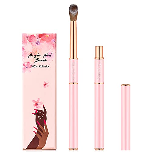 100% Pure Kolinsky Acrylic Nail Brush Size 12 Acrylic Brushes For Nails Round Oval Portable Nail Brushes With Metal Handle For Acrylic Application Acrylic Powder Brush Professional Manicure Tool #TOP6