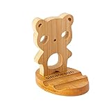 simplesun Cute Cell Phone Stand Accessories Office Supplies for Desk, Bamboo Wood Cell Phone Holder Desktop for All Mobile Phones, iPhone 11 12 XS Max XR, Android Smartphone, iPad, Tablet (Bear)