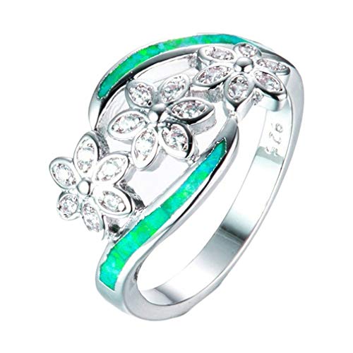 Bague en argent opale verte et fleur en zircone pour femme