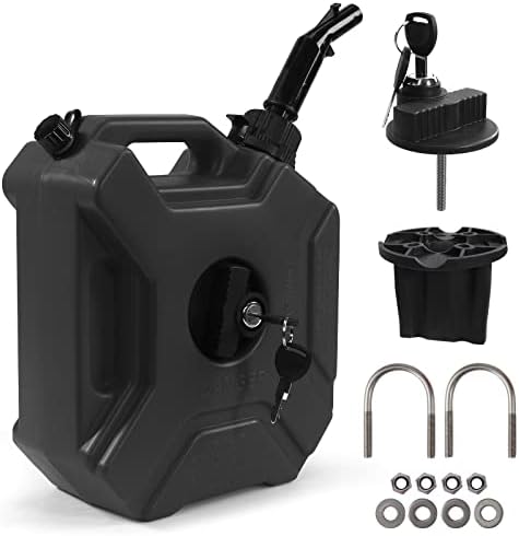 Esploratori 5L 1.3 Gallon Portable Gas Can, Fuel Oil Petrol Storage Backup Tank with Lockable Bracket, Mounting Bracket for Car Motorcycle UTV ATV SUV and Outdoor Work, EPA Certified(Black)