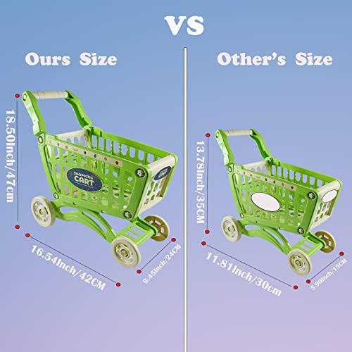 [Newest] Yeeyuue Kids Shopping Cart Toy, Toddler Shopping Cart With 54 Pcs Shop Accessories & Storage Properties, Included Grocery Cart Toy, Credit Card, Pretend Fruit Vegetables (Green) #TOP2