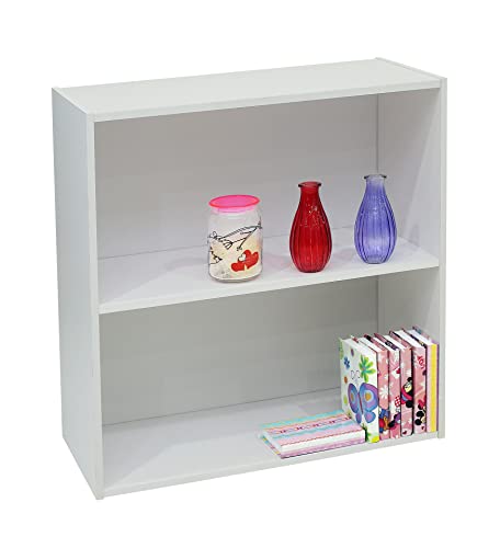 KB Designs 2 Tier Open Shelf Bookcase Storage Organizer, White Wood, Contemporary. - Thumbnail 3