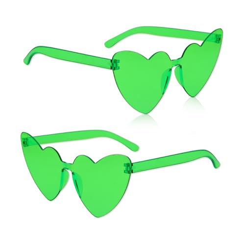 Moikolok Lime Green 2PCS Love Heart Shaped Sunglasses Vintage Cat Eye Sunglasses for Bachelorette Party Birthday Favors