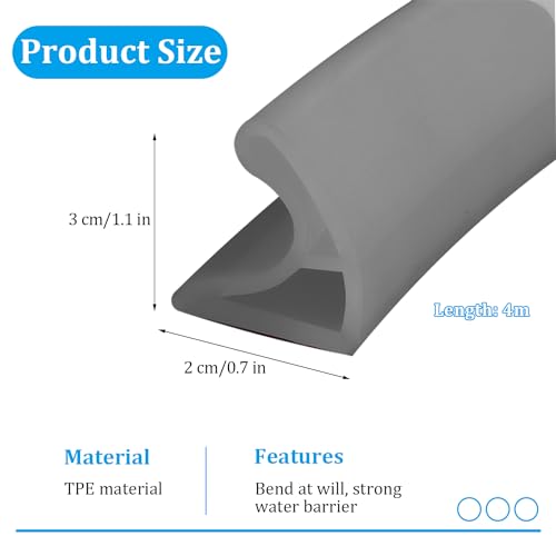400 × 3 × 2 cm Schwallschutzleiste Dusche, Frei Biegbar Duschdichtung, 360° Silikon Winkelleiste Selbstklebend, Duschabtrennung zur Badewannenabdichtung (Grau)