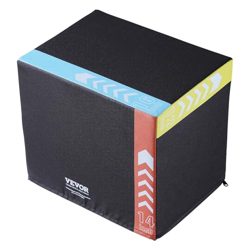 VEVOR 3 in 1 Plyometric Jump Box, 16/14/12 Inch Cotton Plyo Box, Platform & Jumping Agility Box, Anti-Slip Fitness Exercise Step Up Box for Home Gym Training, Conditioning Strength Training, Black by VEVOR - Used condition - CA$65.17