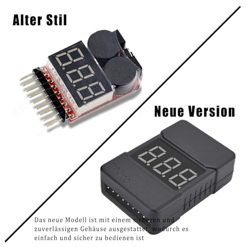 GERUI 3 Stück 2 in 1 1-8s Lipo Li-Ionen-Batteriespannungstester prüfen, RC-Niederspannungs-Summeralarm für 1s-8s Lipo/Li-Ionen/LiMn/Li-Fe überwachen BX100 Schwarze Schale