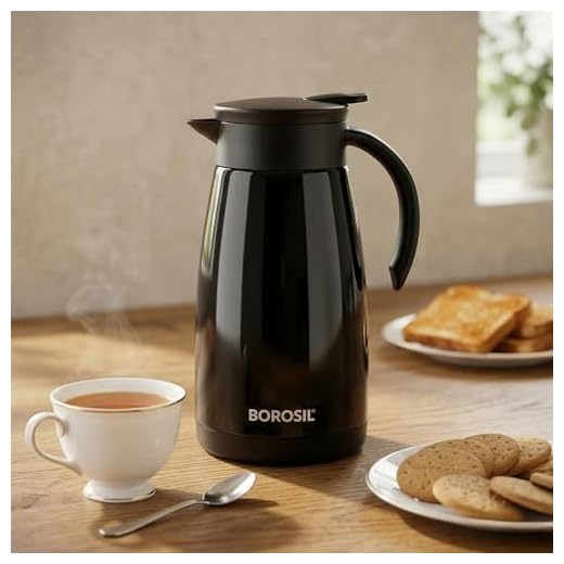 Borosil Stainless Steel Teapot Flask, 1 Litre, Black