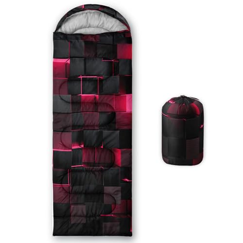 Sleeping Bags for Adults and Kids，3D Printing Camping Sleeping Bag for Girls Boys Lightweight Waterproof Cold/Warm 3-Season，Outdoor Travel with Compression Bags