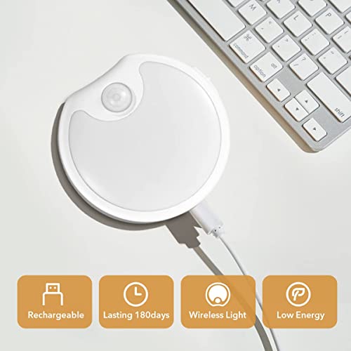 Image of LED Motion Sensor Night Light Indoor - Battery Operated Wireless Lights for Toilet, Stairs, Closet - Rechargeable Stick-On Light