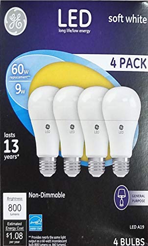 General Electric 61986 4Pk Wht 4 Pack 9W Soft White A19 Shape Led Light Bulb, 4 Count (Pack Of 1) #TOP23