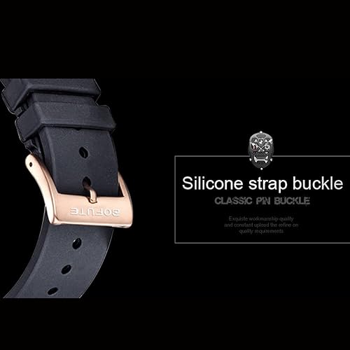 Miniatura 5 de BOFUTE Reloj de cuarzo rectangular con esfera luminosa para hombre para deportes al aire libre regalos deportivos y correa de silicona Negro, Negro