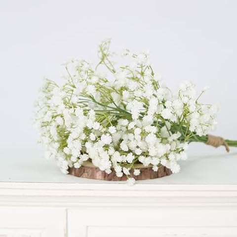 COLMOXY Babys Breath Artificial Flowers, 6Pcs Fake White Babys Breath Flowers Artificial Bulk, Real Touch Faux Babies Breath Gypsophila Bouquet for Wedding Floral Arrangement Party Decor Cover