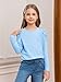 Haloumoning Girls Puff Long Sleeve T Shirts Casual Crewneck Loose Fit Tee Tops Kids Fall Clothes 5-14 Years Sky Blue