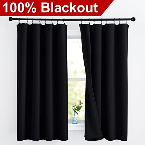 Nicetown Complete 100% Blackout Curtains, Thermal Insulated & Energy Efficiency Window Draperies With Black Liner, Noise Reducing Drapes For Kids (Black, 52 Inches W By 63 Inches L, Double Panels) #TOP1