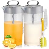 Mixing Pitcher for Drinks, 2 Quart/ 64oz Plastic Water Pitcher with Lid, Angled Plastic Blades and Adjustable Mixer Plunger for Juice, Powdered Milk, Beverage Container (Two)