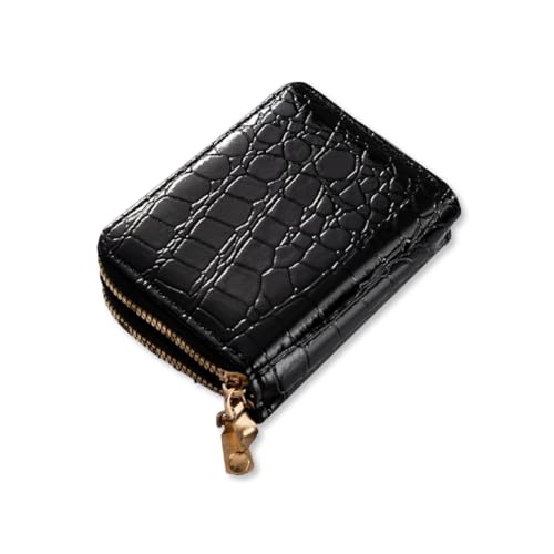 Carteira com Zíper Duplo Feminina Croco Luxo – Preta, Couro Premium, Compacta, Elegante e Sofisticada