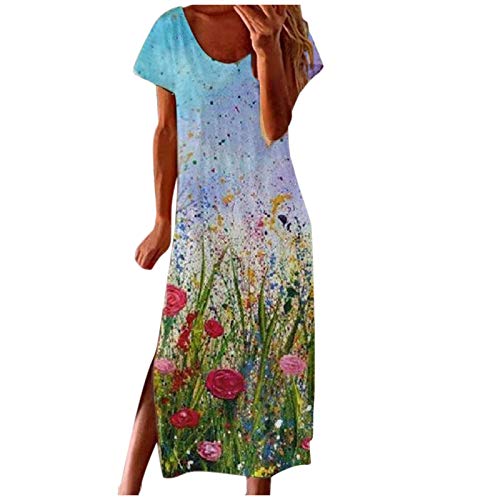 LisAgUlI Women s Dress Casual Loose Long Sundress Short Sleeve Split Maxi Dresses Daisy Graphic Ball Gown Skirt