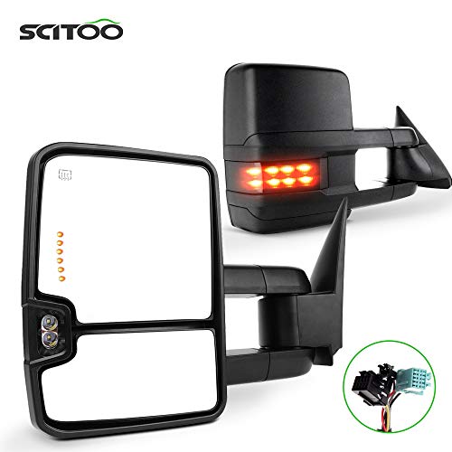 SCITOO Towing Mirrors Tow Mirrors Black Truck Mirrors fit for 2003-2007 for Chevy Silverado for GMC Sierra 1500 2500 3500(07 New Body Style) with Pair LH RH Power Adjusted Heated Turn Signal Light